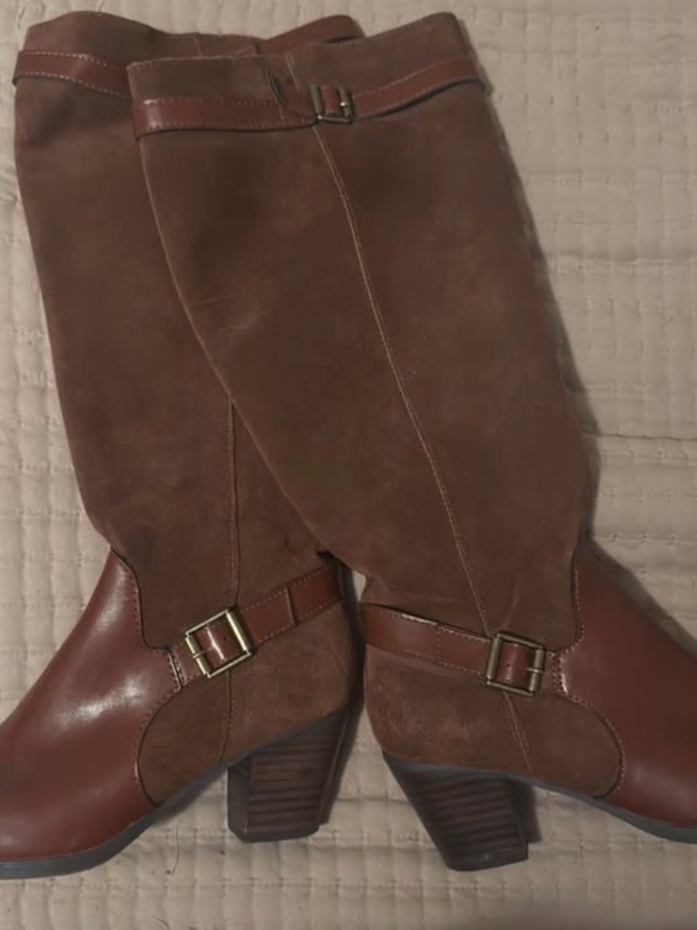 gentle souls Brown Leather & Suede Mid-Calf Heeled Boots